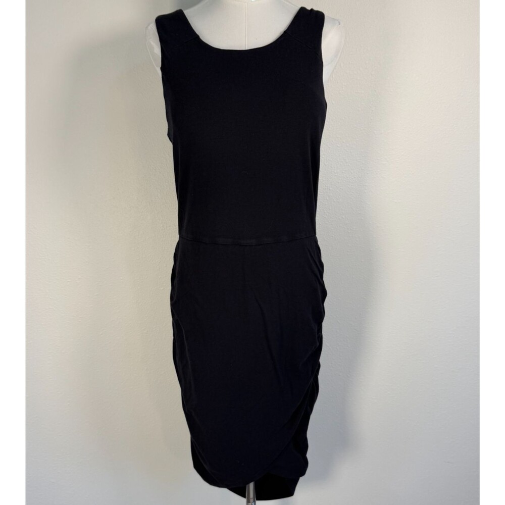 Athleta Sleeveless Dress Women Black Ruched Midi Built-In Bra Size M